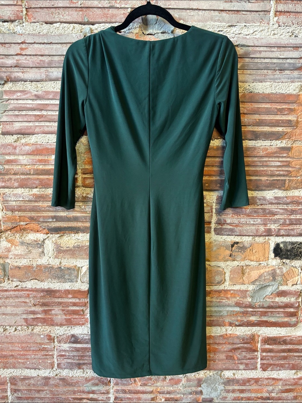 Chaps Forest Green Ruched Ruffle Midi Dress - Picture 4 of 4